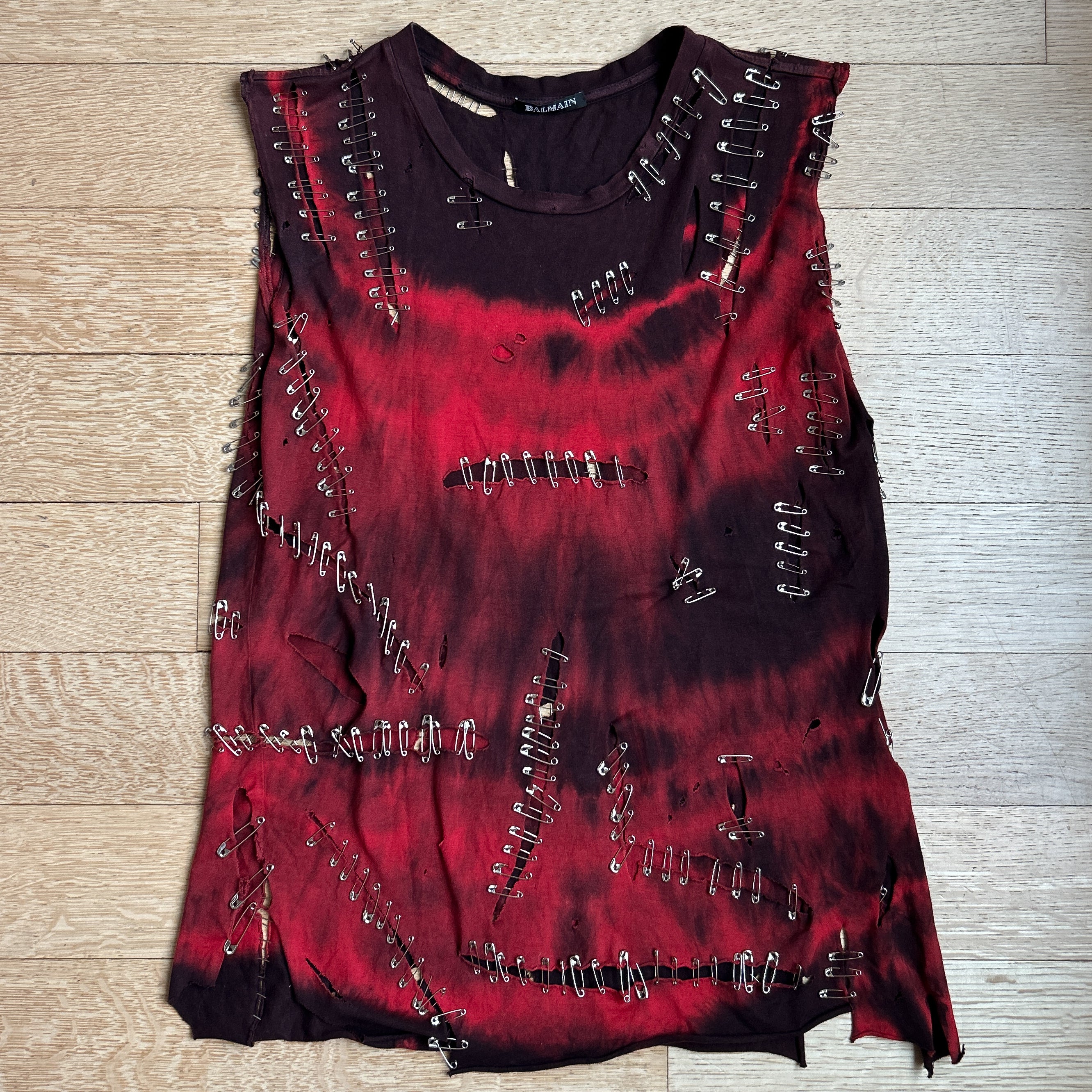 SS2011 Balmain by Christophe Decarnin Blood Red Safety Pin Tank Top
