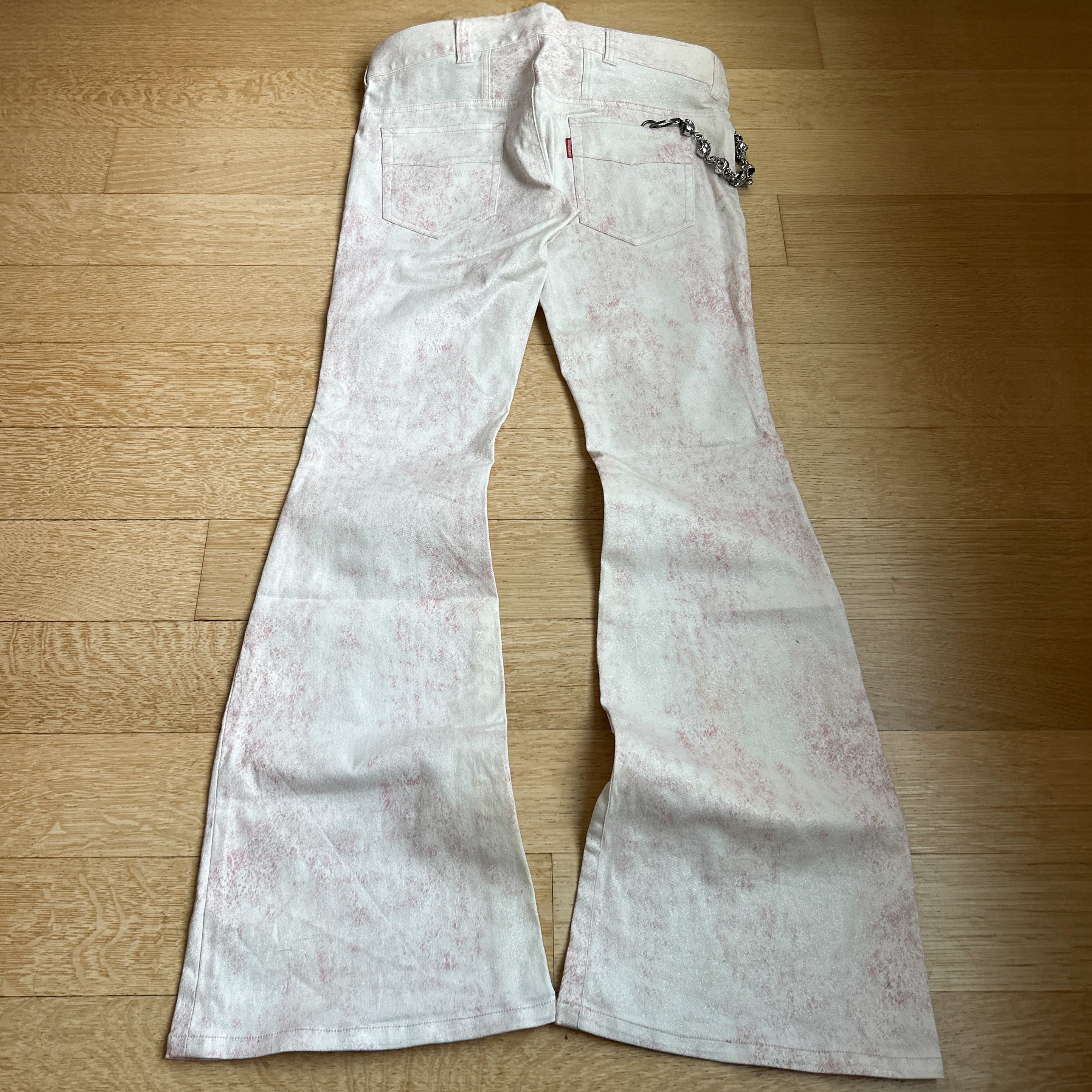 Tornado Mart White Flared Jeans with Snakeskin Detailing